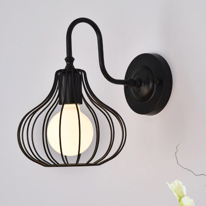 1 Light Onion Wall Sconce Lighting Loft Style Black/White Metallic Mini Wall Lighting with Gooseneck Arm for Bedroom Clearhalo 'Art deco wall lights' 'Cast Iron' 'Glass' 'Industrial wall lights' 'Industrial' 'Middle century wall lights' 'Modern' 'Rustic wall lights' 'Tiffany' 'Traditional wall lights' 'Wall Lamps & Sconces' 'Wall Lights' Lighting' 1420523