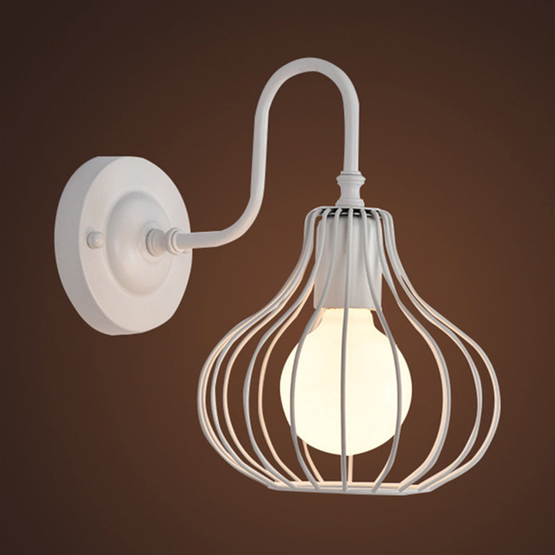 1 Light Onion Wall Sconce Lighting Loft Style Black/White Metallic Mini Wall Lighting with Gooseneck Arm for Bedroom Clearhalo 'Art deco wall lights' 'Cast Iron' 'Glass' 'Industrial wall lights' 'Industrial' 'Middle century wall lights' 'Modern' 'Rustic wall lights' 'Tiffany' 'Traditional wall lights' 'Wall Lamps & Sconces' 'Wall Lights' Lighting' 1420525