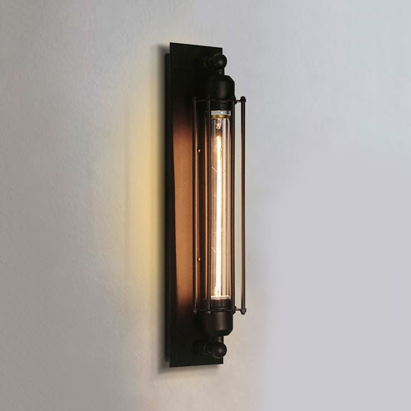 1 Light Linear Wall Sconce with Wire Frame Industrial Black/Silver Metallic Wall Mount Light for Bedroom Clearhalo 'Art deco wall lights' 'Cast Iron' 'Glass' 'Industrial wall lights' 'Industrial' 'Middle century wall lights' 'Modern' 'Rustic wall lights' 'Tiffany' 'Traditional wall lights' 'Wall Lamps & Sconces' 'Wall Lights' Lighting' 1420528