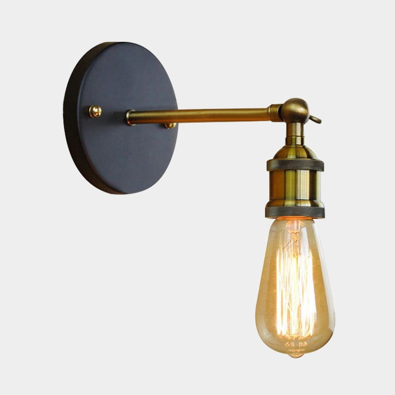Black/Brass Finish 1 Head Wall Lamp Industrial Metal Mini Sconce Lighting with Bare Bulb for Bedroom Clearhalo 'Art deco wall lights' 'Cast Iron' 'Glass' 'Industrial wall lights' 'Industrial' 'Middle century wall lights' 'Modern' 'Rustic wall lights' 'Tiffany' 'Traditional wall lights' 'Wall Lamps & Sconces' 'Wall Lights' Lighting' 1420579