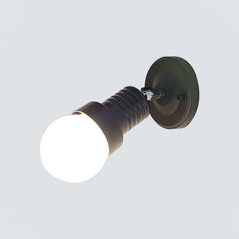Black/White Mini Wall Light Sconce Industrial Style Metallic 1 Light Bedroom Rotatable Wall Mount Light with Bare Bulb Clearhalo 'Art deco wall lights' 'Cast Iron' 'Glass' 'Industrial wall lights' 'Industrial' 'Middle century wall lights' 'Modern' 'Rustic wall lights' 'Tiffany' 'Traditional wall lights' 'Wall Lamps & Sconces' 'Wall Lights' Lighting' 1420584