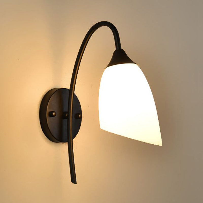 1 Bulb Angle Shade Wall Mounted Light Fixture Modern Black/Gold Milky Glass Lighting for Bedroom Clearhalo 'Cast Iron' 'Glass' 'Industrial wall lights' 'Industrial' 'Middle century wall lights' 'Modern' 'Tiffany' 'Traditional wall lights' 'Wall Lamps & Sconces' 'Wall Lights' Lighting' 1420599
