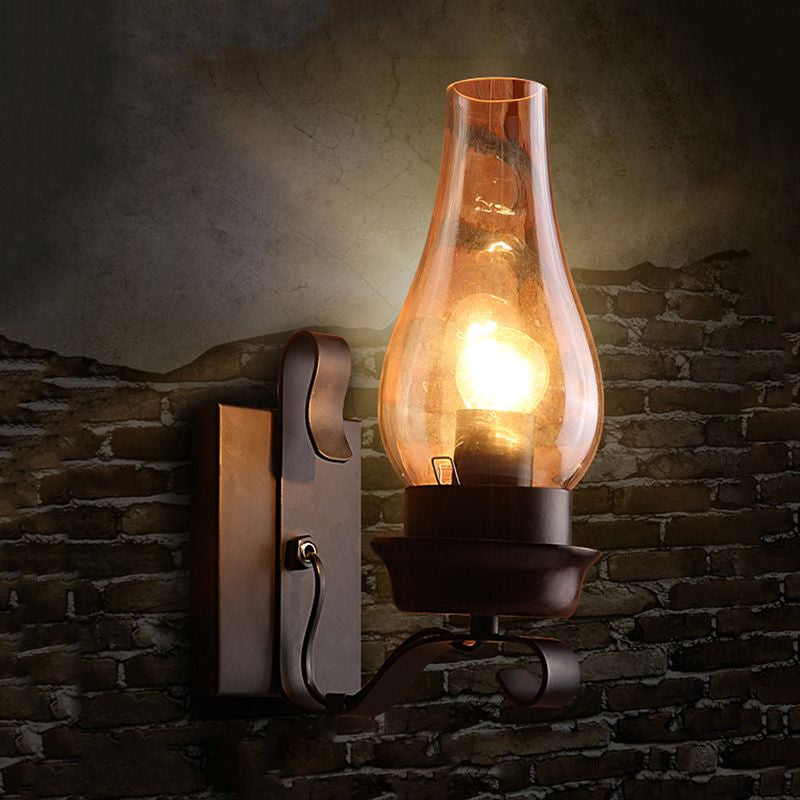 One Bulb Wall Light with Vase Shade Amber Glass Rustic Living Room Sconce Lighting Fixture in Rust Clearhalo 'Cast Iron' 'Glass' 'Industrial wall lights' 'Industrial' 'Middle century wall lights' 'Modern' 'Tiffany' 'Traditional wall lights' 'Wall Lamps & Sconces' 'Wall Lights' Lighting' 1420606