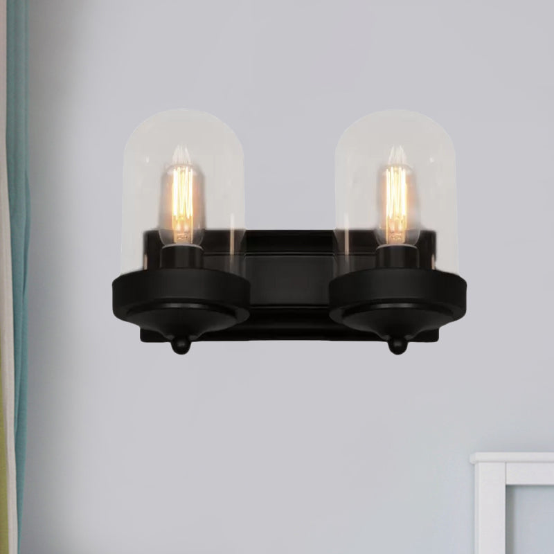Capsule Wall Mounted Light Fixture 1/2 Bulb Industrial Black Clear Glass Lighting for Porch Clearhalo 'Cast Iron' 'Glass' 'Industrial wall lights' 'Industrial' 'Middle century wall lights' 'Modern' 'Tiffany' 'Traditional wall lights' 'Wall Lamps & Sconces' 'Wall Lights' Lighting' 1420615