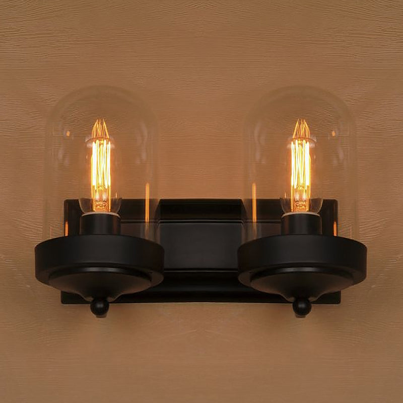 Capsule Wall Mounted Light Fixture 1/2 Bulb Industrial Black Clear Glass Lighting for Porch Clearhalo 'Cast Iron' 'Glass' 'Industrial wall lights' 'Industrial' 'Middle century wall lights' 'Modern' 'Tiffany' 'Traditional wall lights' 'Wall Lamps & Sconces' 'Wall Lights' Lighting' 1420616