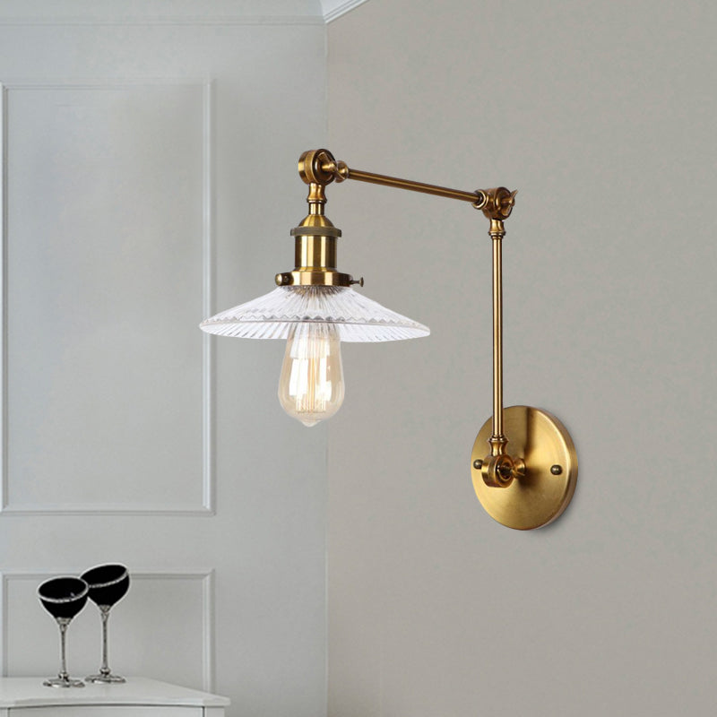 Saucer Living Room Sconce Light Fixture Rustic Style Prismatic Glass 1 Light Black/Silver/Brass Wall Lamp Clearhalo 'Cast Iron' 'Glass' 'Industrial wall lights' 'Industrial' 'Middle century wall lights' 'Modern' 'Tiffany' 'Traditional wall lights' 'Wall Lamps & Sconces' 'Wall Lights' Lighting' 1420633