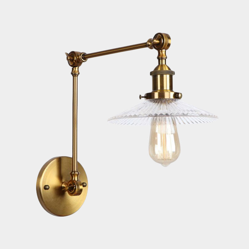 Saucer Living Room Sconce Light Fixture Rustic Style Prismatic Glass 1 Light Black/Silver/Brass Wall Lamp Clearhalo 'Cast Iron' 'Glass' 'Industrial wall lights' 'Industrial' 'Middle century wall lights' 'Modern' 'Tiffany' 'Traditional wall lights' 'Wall Lamps & Sconces' 'Wall Lights' Lighting' 1420634