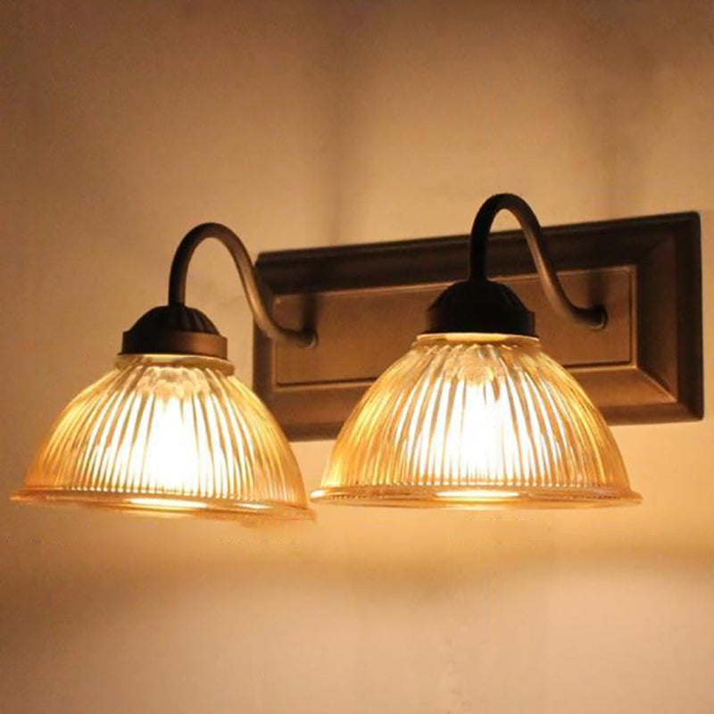 2 Lights Dome Sconce Light Rustic Style Black Clear Prismatic Glass Wall Lamp for Living Room Clearhalo 'Cast Iron' 'Glass' 'Industrial wall lights' 'Industrial' 'Middle century wall lights' 'Modern' 'Tiffany' 'Traditional wall lights' 'Wall Lamps & Sconces' 'Wall Lights' Lighting' 142067
