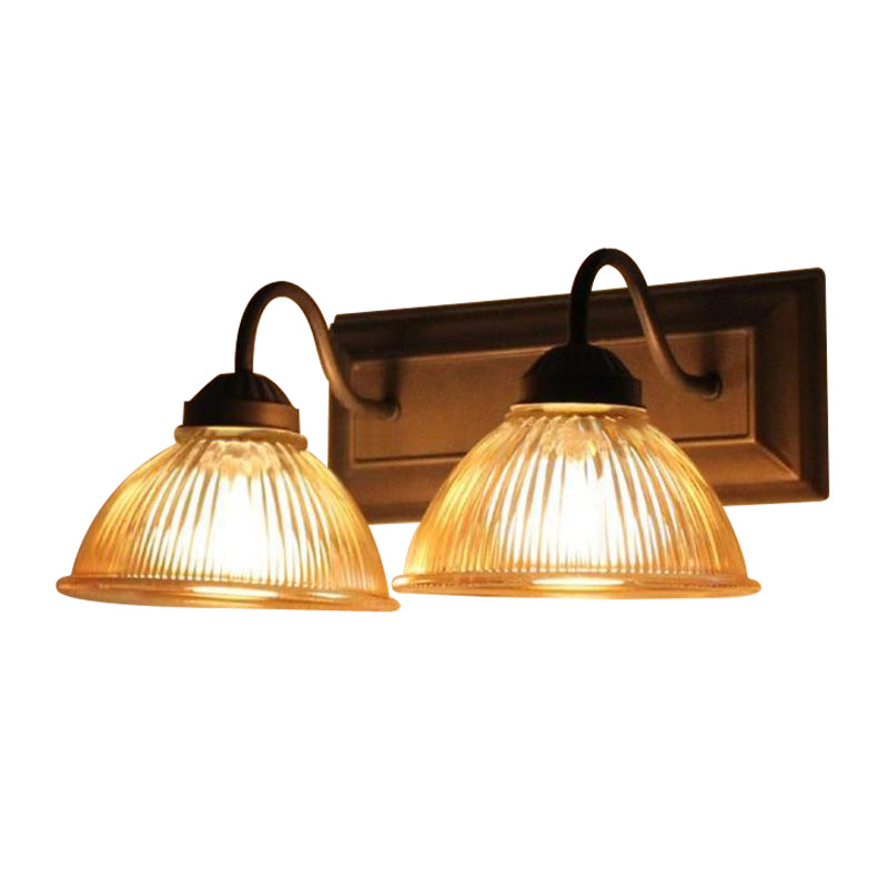 2 Lights Dome Sconce Light Rustic Style Black Clear Prismatic Glass Wall Lamp for Living Room Clearhalo 'Cast Iron' 'Glass' 'Industrial wall lights' 'Industrial' 'Middle century wall lights' 'Modern' 'Tiffany' 'Traditional wall lights' 'Wall Lamps & Sconces' 'Wall Lights' Lighting' 142068