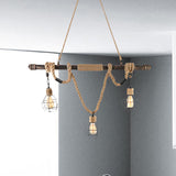 3 Head Island Lighting Vintage Style Globe Cage Metal and Rope Hanging Light in Beige for Dining Room Clearhalo 'Ceiling Lights' 'Island Lights' Lighting' 1420680