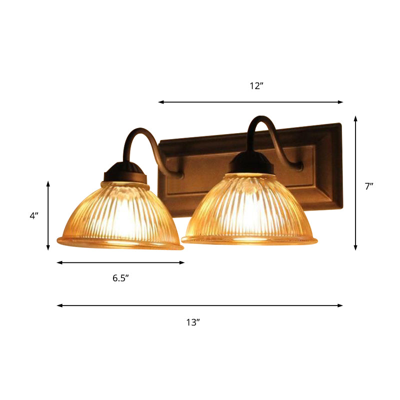 2 Lights Dome Sconce Light Rustic Style Black Clear Prismatic Glass Wall Lamp for Living Room Clearhalo 'Cast Iron' 'Glass' 'Industrial wall lights' 'Industrial' 'Middle century wall lights' 'Modern' 'Tiffany' 'Traditional wall lights' 'Wall Lamps & Sconces' 'Wall Lights' Lighting' 142069