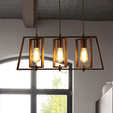 Farmhouse Trapezoid Frame Island Pendant Light 3 Lights Metallic Island Chandelier Light with Open Bulb in Black Clearhalo 'Ceiling Lights' 'Island Lights' Lighting' 1420697