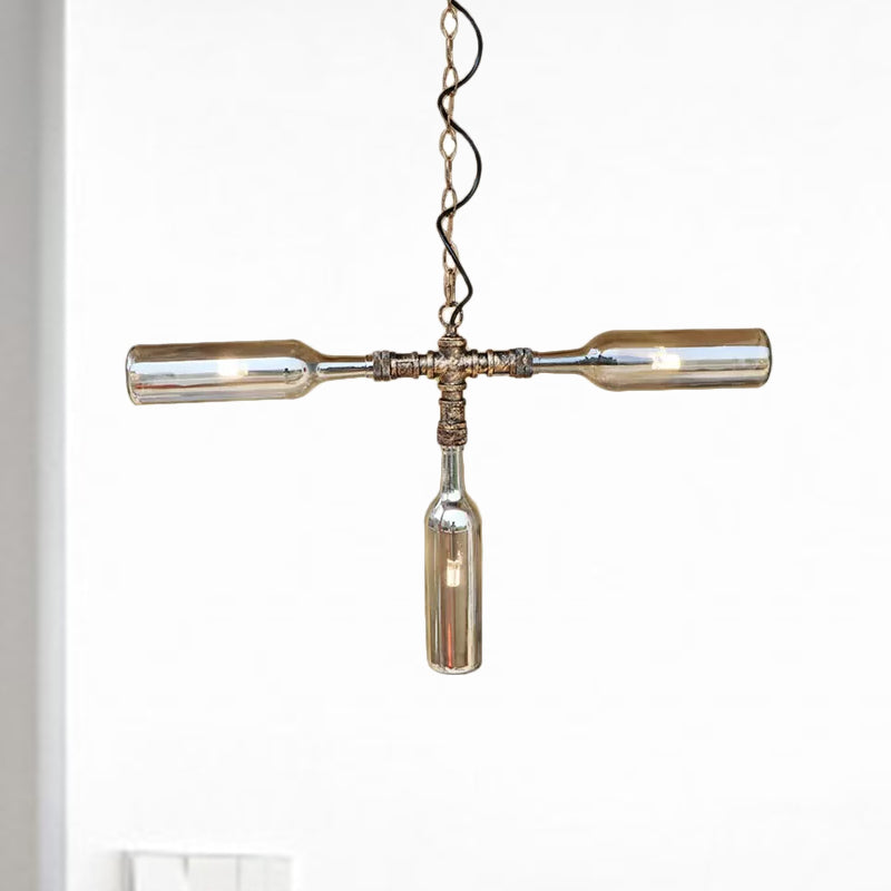 Smoke Gray/Blue Bottle Ceiling Lighting Farmhouse Style Glass 3/4/5 Lights Dining Room Hanging Lamp in Aged Silver/Black Clearhalo 'Ceiling Lights' 'Glass shade' 'Glass' 'Industrial Pendants' 'Industrial' 'Island Lights' 'Middle Century Pendants' 'Pendant Lights' 'Pendants' 'Tiffany' Lighting' 1420719