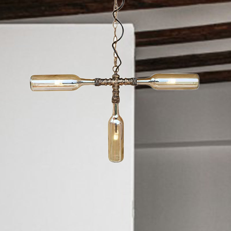 Smoke Gray/Blue Bottle Ceiling Lighting Farmhouse Style Glass 3/4/5 Lights Dining Room Hanging Lamp in Aged Silver/Black Clearhalo 'Ceiling Lights' 'Glass shade' 'Glass' 'Industrial Pendants' 'Industrial' 'Island Lights' 'Middle Century Pendants' 'Pendant Lights' 'Pendants' 'Tiffany' Lighting' 1420722