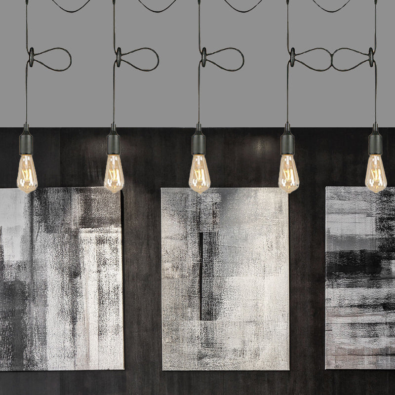 3/5/7-Light Bare Bulb Pendant Lighting Industrial Black Finish Metal Ceiling Light Fixture with Adjustable Cord Clearhalo 'Art Deco Pendants' 'Black' 'Cast Iron' 'Ceiling Lights' 'Ceramic' 'Crystal' 'Industrial Pendants' 'Industrial' 'Metal' 'Middle Century Pendants' 'Pendant Lights' 'Pendants' 'Rustic Pendants' 'Tiffany' Lighting' 1420745