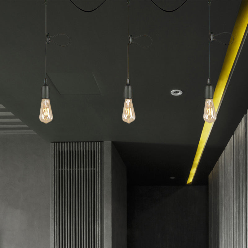 3/5/7-Light Bare Bulb Pendant Lighting Industrial Black Finish Metal Ceiling Light Fixture with Adjustable Cord Clearhalo 'Art Deco Pendants' 'Black' 'Cast Iron' 'Ceiling Lights' 'Ceramic' 'Crystal' 'Industrial Pendants' 'Industrial' 'Metal' 'Middle Century Pendants' 'Pendant Lights' 'Pendants' 'Rustic Pendants' 'Tiffany' Lighting' 1420747