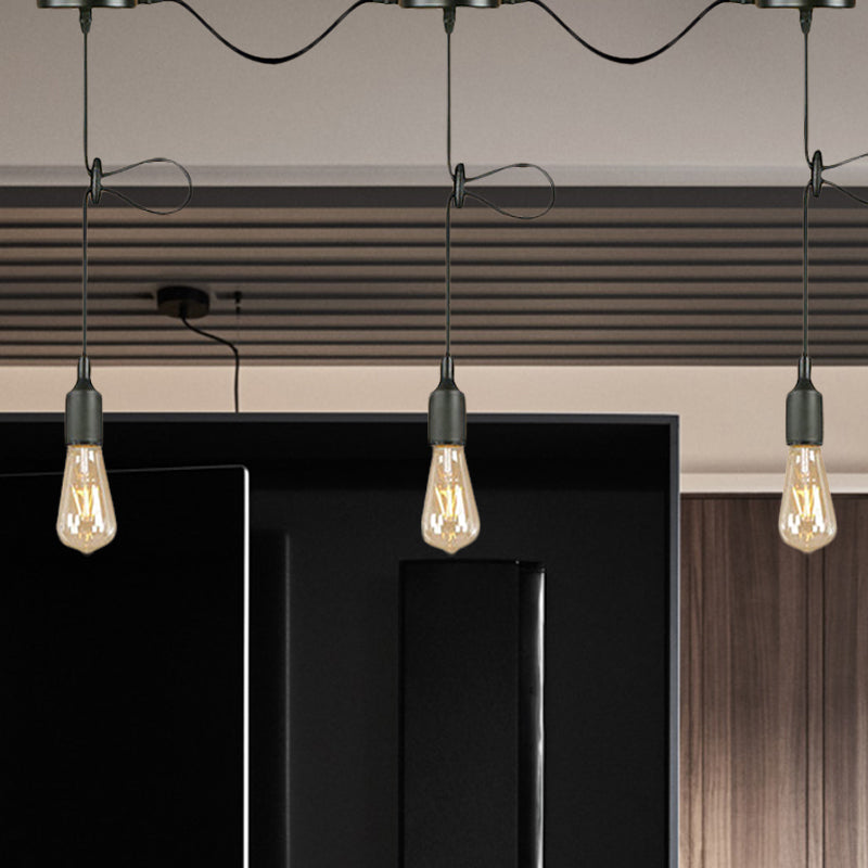 3/5/7-Light Bare Bulb Pendant Lighting Industrial Black Finish Metal Ceiling Light Fixture with Adjustable Cord Clearhalo 'Art Deco Pendants' 'Black' 'Cast Iron' 'Ceiling Lights' 'Ceramic' 'Crystal' 'Industrial Pendants' 'Industrial' 'Metal' 'Middle Century Pendants' 'Pendant Lights' 'Pendants' 'Rustic Pendants' 'Tiffany' Lighting' 1420748