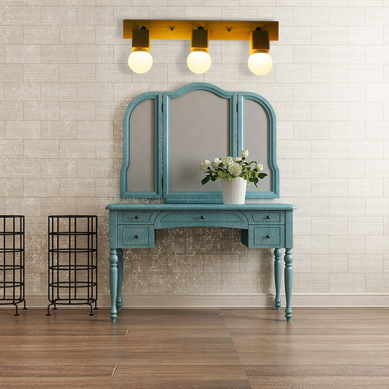 3 Lights Rotatable Wall Light Fixture with Open Bulb Wood Modernism Bedroom Vanity Light Wood Clearhalo 'Industrial wall lights' 'Industrial' 'Middle century wall lights' 'Rustic wall lights' 'Tiffany' 'Wall Lamps & Sconces' 'Wall Lights' Lighting' 142077