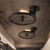 Industrial Style Bare Bulb Pendant Light with Wheel Deco 1-Light Metal Hanging Lamp in Black Clearhalo 'Ceiling Lights' 'Close To Ceiling Lights' 'Close to ceiling' 'Semi-flushmount' Lighting' 1420778