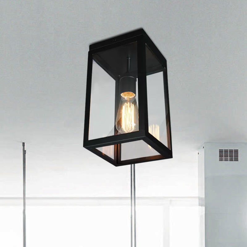 1 Light Ceiling Light Fixture with Rectangular Shade Clear Glass Traditional Living Room Flush Mount in Black Clearhalo 'Ceiling Lights' 'Close To Ceiling Lights' 'Close to ceiling' Lighting' 1420813