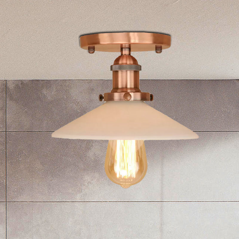 Metal Conical Semi-Flush Mount Light Vintage Style 1 Light Dining Table Ceiling Light Fixture in Bronze/Brass Finish Clearhalo 'Ceiling Lights' 'Close To Ceiling Lights' 'Close to ceiling' 'Flush mount' 'Industrial Flush Mount' Lighting' 1420820
