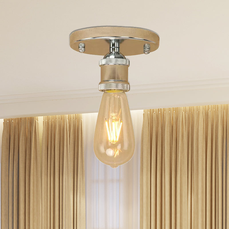Black/Brass Finish Expose Bulb Ceiling Lighting Retro Industrial Metal 1 Light Balcony Semi Flush Mount Light Clearhalo 'Ceiling Lights' 'Close To Ceiling Lights' 'Close to ceiling' 'Semi-flushmount' Lighting' 1420833