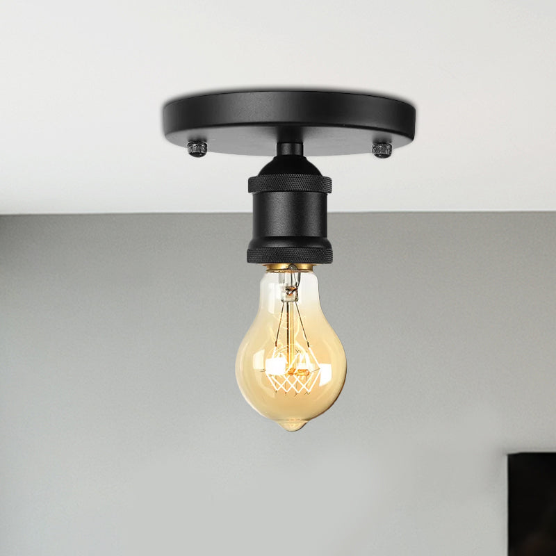 Black/Brass Finish Expose Bulb Ceiling Lighting Retro Industrial Metal 1 Light Balcony Semi Flush Mount Light Clearhalo 'Ceiling Lights' 'Close To Ceiling Lights' 'Close to ceiling' 'Semi-flushmount' Lighting' 1420836