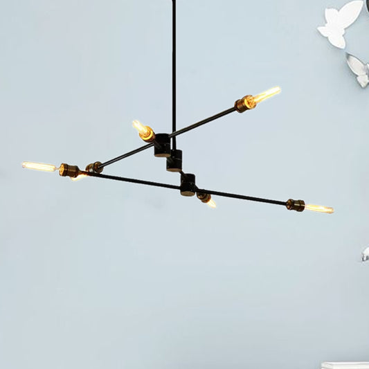Industrial Style Linear Chandelier Light 6-Light Metallic Ceiling Light Fixture in Black for Living Room Clearhalo 'Cast Iron' 'Ceiling Lights' 'Chandeliers' 'Industrial Chandeliers' 'Industrial' 'Metal' 'Middle Century Chandeliers' 'Rustic Chandeliers' 'Tiffany' Lighting' 1420841