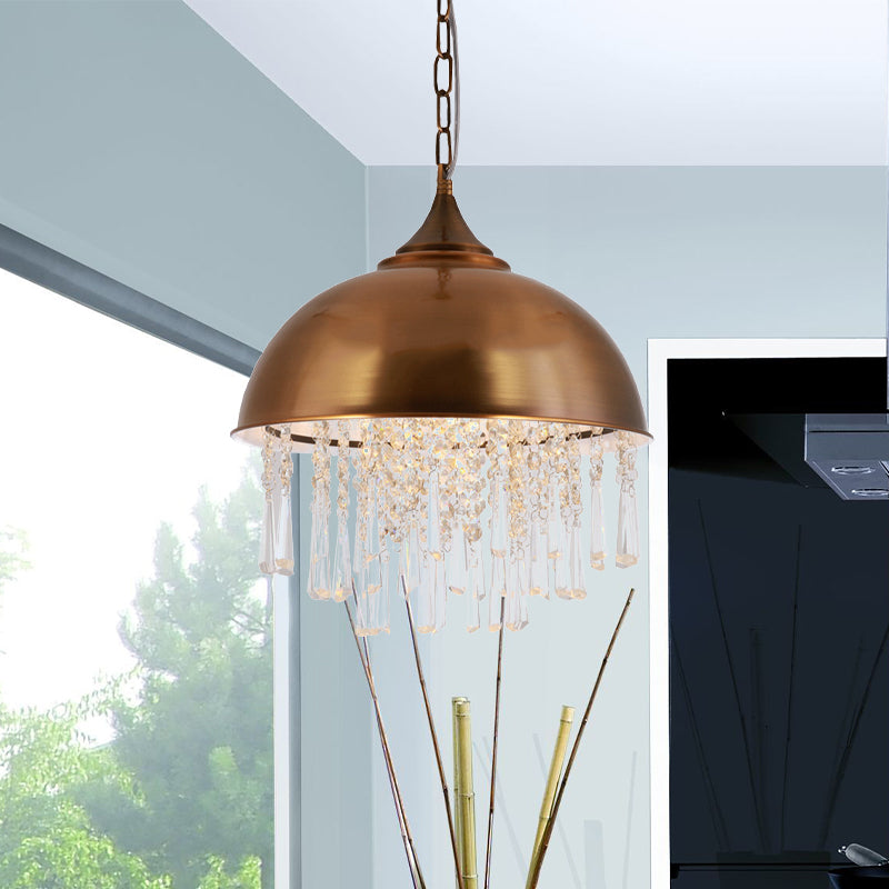 1 Bulb Dome Pendant Light Fixture Industrial Black/Chrome Metal Hanging Light with Crystal Bead Clearhalo 'Art Deco Pendants' 'Cast Iron' 'Ceiling Lights' 'Ceramic' 'Crystal' 'Industrial Pendants' 'Industrial' 'Metal' 'Middle Century Pendants' 'Pendant Lights' 'Pendants' 'Tiffany' Lighting' 1420905