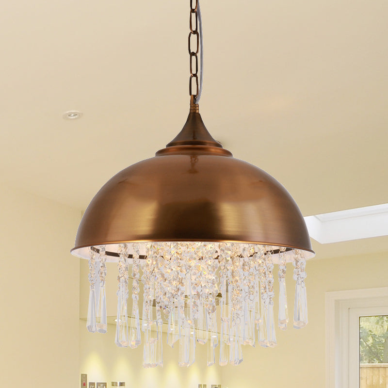 1 Bulb Dome Pendant Light Fixture Industrial Black/Chrome Metal Hanging Light with Crystal Bead Clearhalo 'Art Deco Pendants' 'Cast Iron' 'Ceiling Lights' 'Ceramic' 'Crystal' 'Industrial Pendants' 'Industrial' 'Metal' 'Middle Century Pendants' 'Pendant Lights' 'Pendants' 'Tiffany' Lighting' 1420906