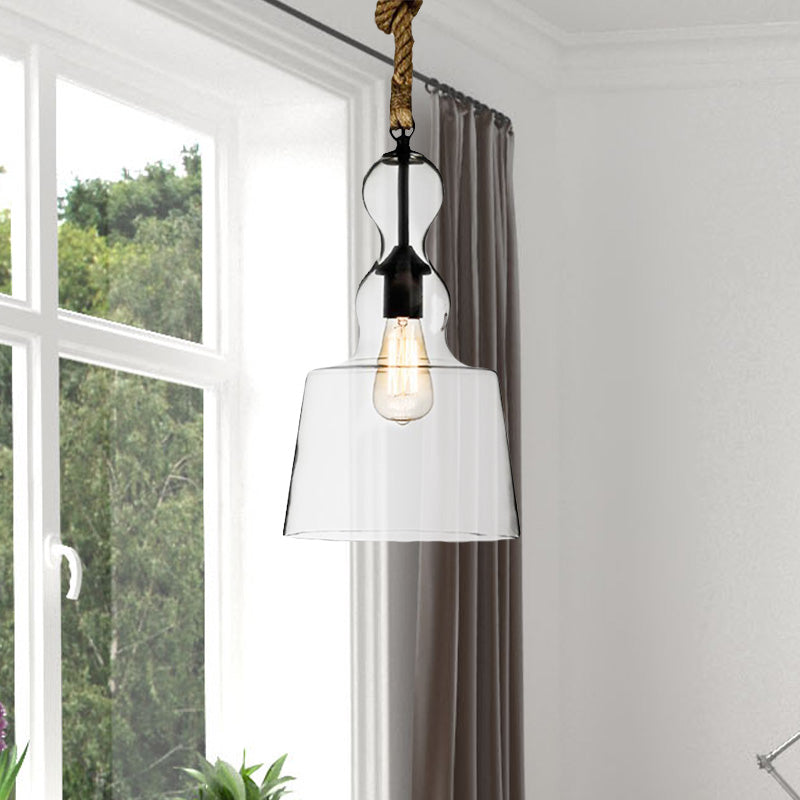 Clear Glass Urn/Trapezoid Pendant Lighting Industrial Style 1 Light Bedroom Hanging Light Fixture with Adjustable Rope Clearhalo 'Ceiling Lights' 'Glass shade' 'Glass' 'Industrial Pendants' 'Industrial' 'Middle Century Pendants' 'Pendant Lights' 'Pendants' 'Tiffany' Lighting' 1420909