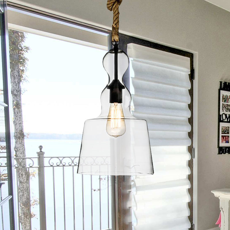 Clear Glass Urn/Trapezoid Pendant Lighting Industrial Style 1 Light Bedroom Hanging Light Fixture with Adjustable Rope Clearhalo 'Ceiling Lights' 'Glass shade' 'Glass' 'Industrial Pendants' 'Industrial' 'Middle Century Pendants' 'Pendant Lights' 'Pendants' 'Tiffany' Lighting' 1420910