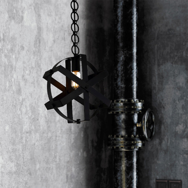 Industrial Strap Round Hanging Lamp with Adjustable Chain 1 Head Metal Pendant Ceiling Light in Black Clearhalo 'Art Deco Pendants' 'Black' 'Cast Iron' 'Ceiling Lights' 'Ceramic' 'Crystal' 'Industrial Pendants' 'Industrial' 'Metal' 'Middle Century Pendants' 'Pendant Lights' 'Pendants' 'Rustic Pendants' 'Tiffany' Lighting' 1420926