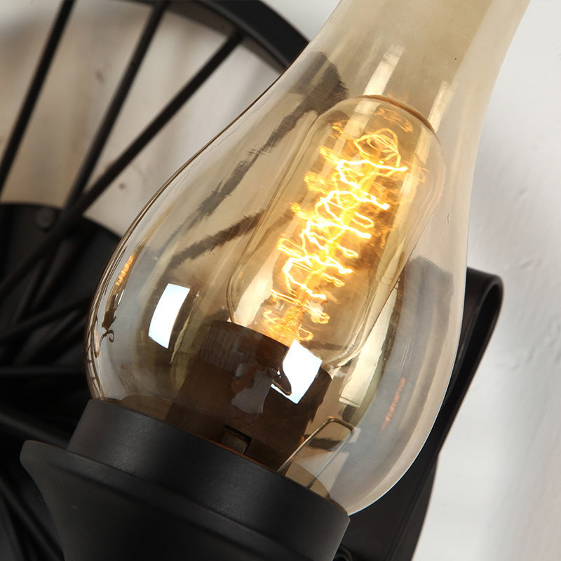 2-Bulb Wall Sconce Lighting Vase Shade Clear Glass Rustic Outdoor Light Fixture with Wheel Clearhalo 'Art deco wall lights' 'Cast Iron' 'Glass' 'Industrial wall lights' 'Industrial' 'Middle century wall lights' 'Modern' 'Rustic wall lights' 'Tiffany' 'Traditional wall lights' 'Wall Lamps & Sconces' 'Wall Lights' Lighting' 142098
