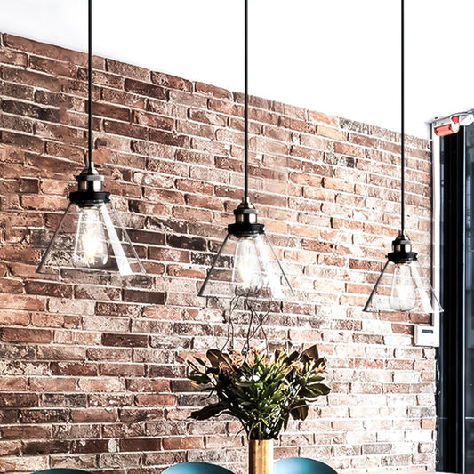 1 Light Cone Pendant Lighting Industrial Black Clear Glass Hanging Light Fixture for Living Room Clearhalo 'Ceiling Lights' 'Glass shade' 'Glass' 'Industrial Pendants' 'Industrial' 'Middle Century Pendants' 'Pendant Lights' 'Pendants' 'Tiffany' Lighting' 1421057