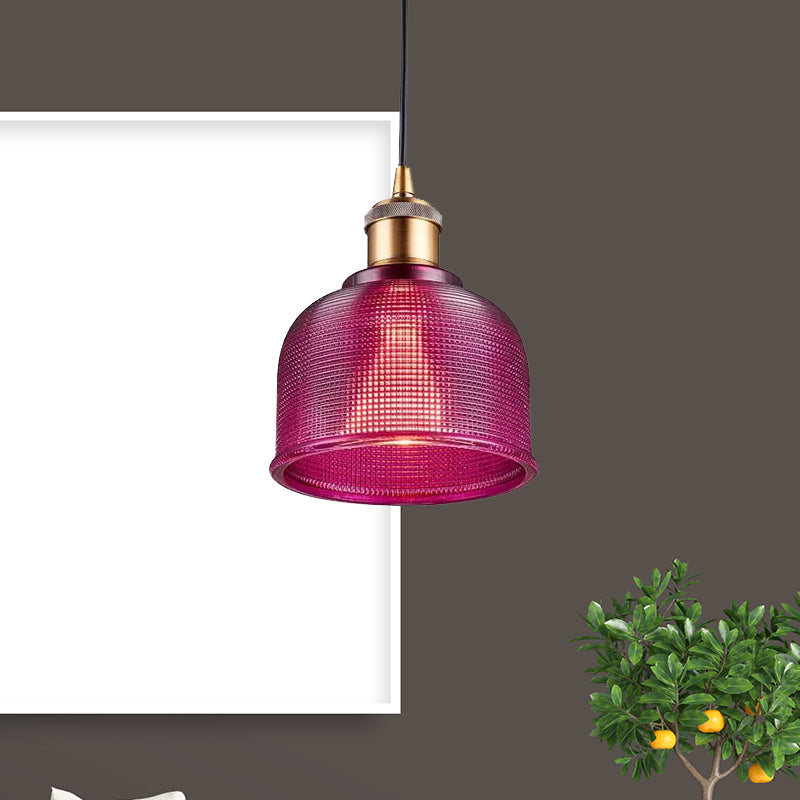 Single Light Dome Pendant Lighting Fixture Industrial Brass Prismatic Glass Hanging Ceiling Light in Red/Bronze/Blue Clearhalo 'Ceiling Lights' 'Glass shade' 'Glass' 'Industrial Pendants' 'Industrial' 'Middle Century Pendants' 'Pendant Lights' 'Pendants' 'Tiffany' Lighting' 1421065