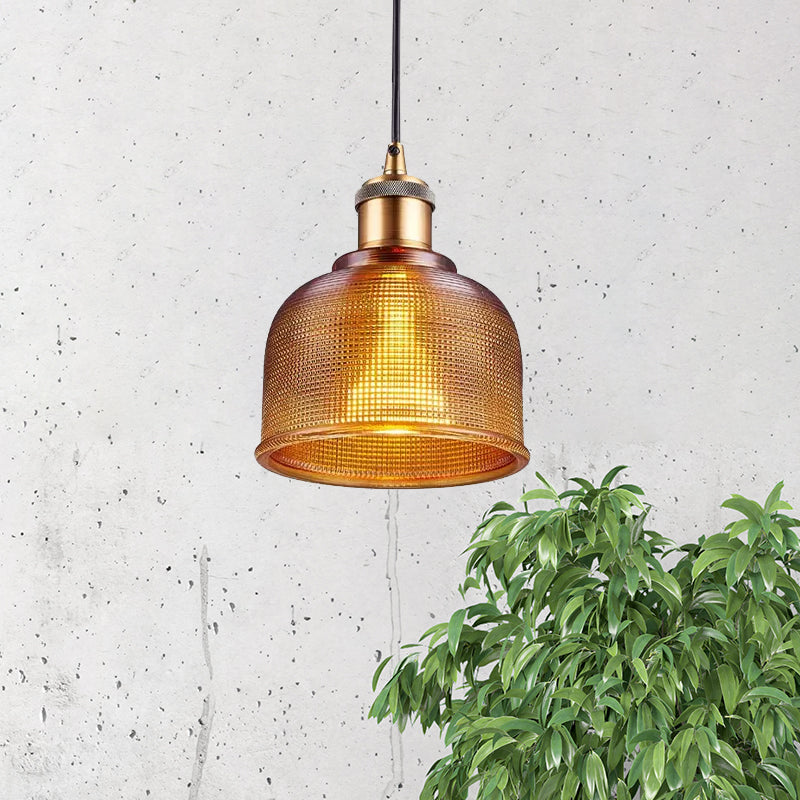Single Light Dome Pendant Lighting Fixture Industrial Brass Prismatic Glass Hanging Ceiling Light in Red/Bronze/Blue Clearhalo 'Ceiling Lights' 'Glass shade' 'Glass' 'Industrial Pendants' 'Industrial' 'Middle Century Pendants' 'Pendant Lights' 'Pendants' 'Tiffany' Lighting' 1421067