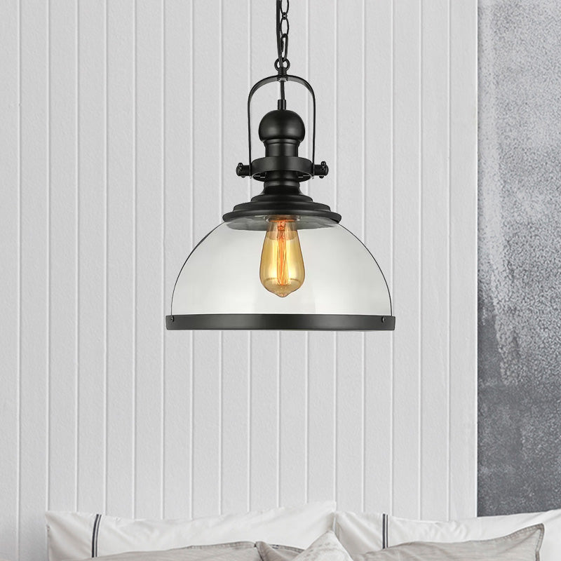 Black Single Light Pendant Lighting Industrial Clear Glass Lantern Hanging Lamp for Dining Room Clearhalo 'Ceiling Lights' 'Glass shade' 'Glass' 'Industrial Pendants' 'Industrial' 'Middle Century Pendants' 'Pendant Lights' 'Pendants' 'Tiffany' Lighting' 1421082
