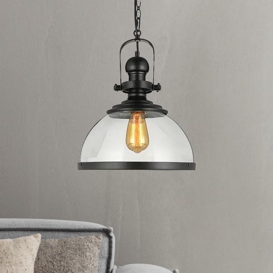 Black Single Light Pendant Lighting Industrial Clear Glass Lantern Hanging Lamp for Dining Room Clearhalo 'Ceiling Lights' 'Glass shade' 'Glass' 'Industrial Pendants' 'Industrial' 'Middle Century Pendants' 'Pendant Lights' 'Pendants' 'Tiffany' Lighting' 1421083