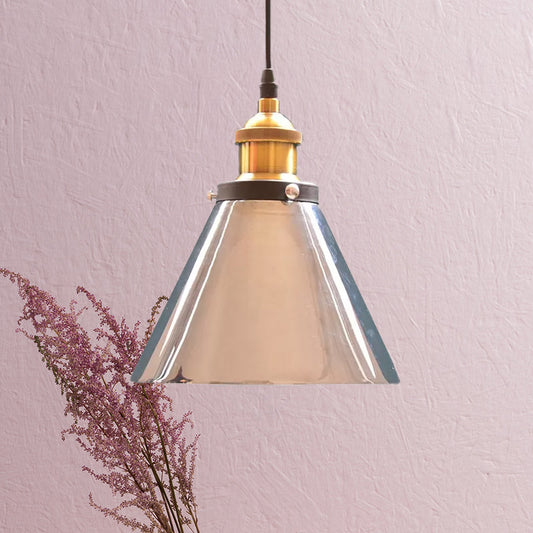 Industrial Cone Pendant Lighting Single Light Grey Glass Hanging Light Fixture in Brass for Living Room Clearhalo 'Art Deco Pendants' 'Cast Iron' 'Ceiling Lights' 'Ceramic' 'Crystal' 'Industrial Pendants' 'Industrial' 'Metal' 'Middle Century Pendants' 'Pendant Lights' 'Pendants' 'Tiffany' Lighting' 1421086
