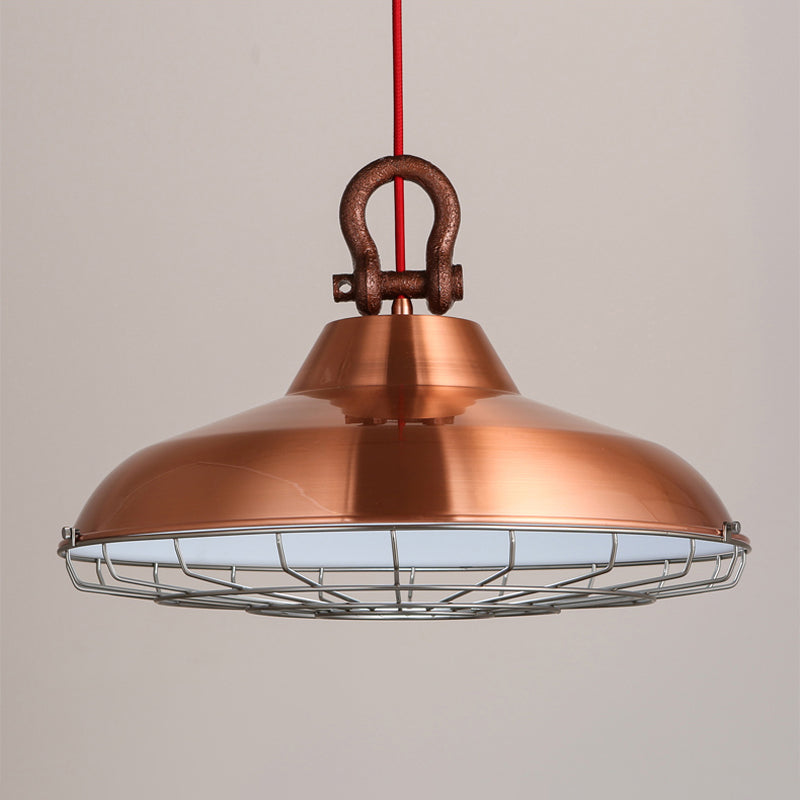 Metal Frame Pendant Lighting Fixture with Barn Shade Industrial 1 Bulb Living Room Hanging Lamp in White/Copper/Rust Clearhalo 'Art Deco Pendants' 'Cast Iron' 'Ceiling Lights' 'Ceramic' 'Crystal' 'Industrial Pendants' 'Industrial' 'Metal' 'Middle Century Pendants' 'Pendant Lights' 'Pendants' 'Tiffany' Lighting' 1421093
