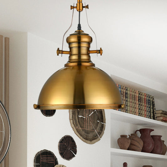 Metal Dome Shade Pendant Light Antique Style 1 Light Hanging Lamp with Frosted Diffuser in Antique Brass Clearhalo 'Art Deco Pendants' 'Cast Iron' 'Ceiling Lights' 'Ceramic' 'Crystal' 'Industrial Pendants' 'Industrial' 'Metal' 'Middle Century Pendants' 'Pendant Lights' 'Pendants' 'Tiffany' Lighting' 1421109