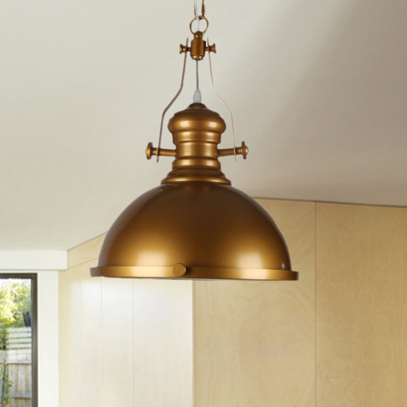 Metal Dome Shade Pendant Light Antique Style 1 Light Hanging Lamp with Frosted Diffuser in Antique Brass Clearhalo 'Art Deco Pendants' 'Cast Iron' 'Ceiling Lights' 'Ceramic' 'Crystal' 'Industrial Pendants' 'Industrial' 'Metal' 'Middle Century Pendants' 'Pendant Lights' 'Pendants' 'Tiffany' Lighting' 1421112