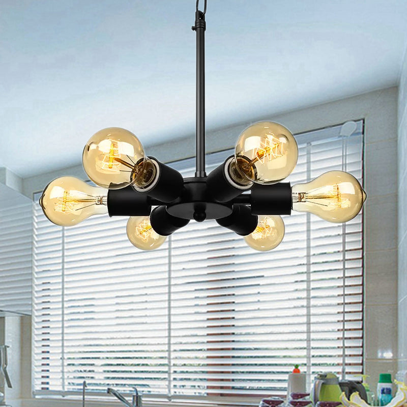 Industrial Exposed Pendant Light 6 Bulbs Metallic Adjustable Chandelier Lighting in Black for Study Room Clearhalo 'Cast Iron' 'Ceiling Lights' 'Chandeliers' 'Industrial Chandeliers' 'Industrial' 'Metal' 'Middle Century Chandeliers' 'Rustic Chandeliers' 'Tiffany' Lighting' 1421152