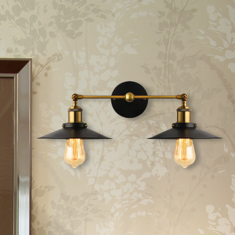 2 Heads Wall Light Industrial Stylish Conical Shade Metal Wall Sconce Lighting in Black/White for Living Room Clearhalo 'Cast Iron' 'Glass' 'Industrial' 'Modern wall lights' 'Modern' 'Tiffany' 'Traditional wall lights' 'Wall Lamps & Sconces' 'Wall Lights' Lighting' 1421161