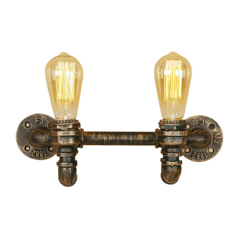 Aged Brass 2 Lights Wall Sconce Light Rustic Industrial Wrought Iron Exposed Wall Mount Light Clearhalo 'Art deco wall lights' 'Cast Iron' 'Glass' 'Industrial wall lights' 'Industrial' 'Middle century wall lights' 'Modern' 'Rustic wall lights' 'Tiffany' 'Traditional wall lights' 'Wall Lamps & Sconces' 'Wall Lights' Lighting' 142118