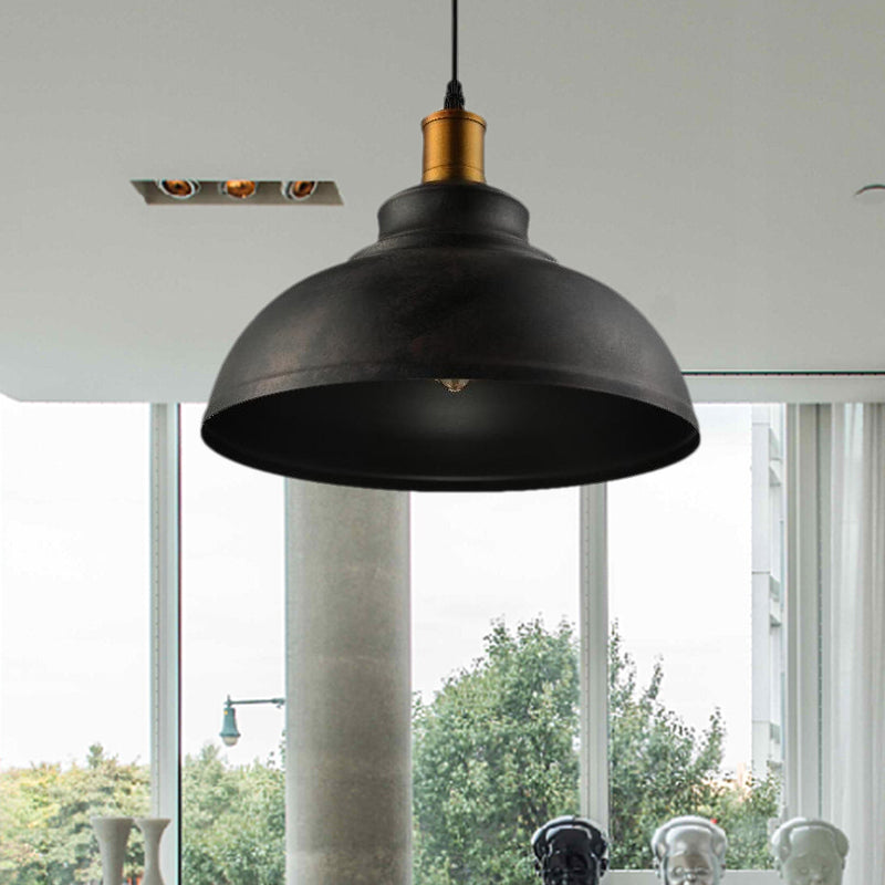 Black/White 1 Bulb Hanging Fixture Retro Metal Dome Shade Ceiling Pendant with Adjustable Cord, 12"/14"/16" W Clearhalo 'Art Deco Pendants' 'Black' 'Cast Iron' 'Ceiling Lights' 'Ceramic' 'Crystal' 'Industrial Pendants' 'Industrial' 'Metal' 'Middle Century Pendants' 'Pendant Lights' 'Pendants' 'Rustic Pendants' 'Tiffany' Lighting' 1421194