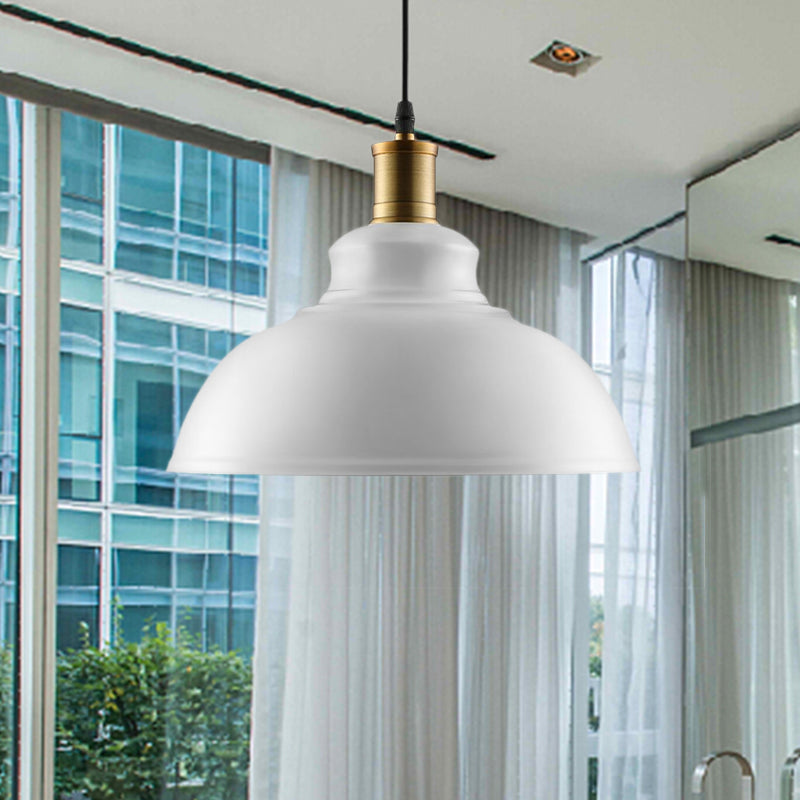 Black/White 1 Bulb Hanging Fixture Retro Metal Dome Shade Ceiling Pendant with Adjustable Cord, 12"/14"/16" W Clearhalo 'Art Deco Pendants' 'Black' 'Cast Iron' 'Ceiling Lights' 'Ceramic' 'Crystal' 'Industrial Pendants' 'Industrial' 'Metal' 'Middle Century Pendants' 'Pendant Lights' 'Pendants' 'Rustic Pendants' 'Tiffany' Lighting' 1421195