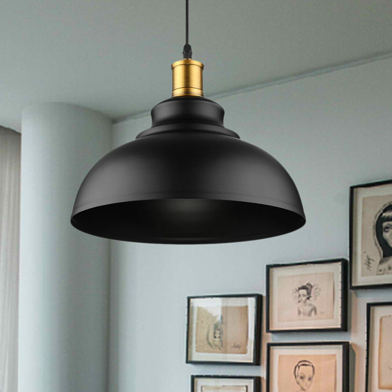 Black/White 1 Bulb Hanging Fixture Retro Metal Dome Shade Ceiling Pendant with Adjustable Cord, 12"/14"/16" W Clearhalo 'Art Deco Pendants' 'Black' 'Cast Iron' 'Ceiling Lights' 'Ceramic' 'Crystal' 'Industrial Pendants' 'Industrial' 'Metal' 'Middle Century Pendants' 'Pendant Lights' 'Pendants' 'Rustic Pendants' 'Tiffany' Lighting' 1421196