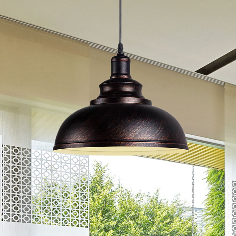 Black/Gray 1 Bulb Hanging Fixture Retro Metal Dome Shade Ceiling Pendant with Adjustable Cord, 12"/14"/16" W Clearhalo 'Art Deco Pendants' 'Black' 'Cast Iron' 'Ceiling Lights' 'Ceramic' 'Crystal' 'Industrial Pendants' 'Industrial' 'Metal' 'Middle Century Pendants' 'Pendant Lights' 'Pendants' 'Rustic Pendants' 'Tiffany' Lighting' 1421197
